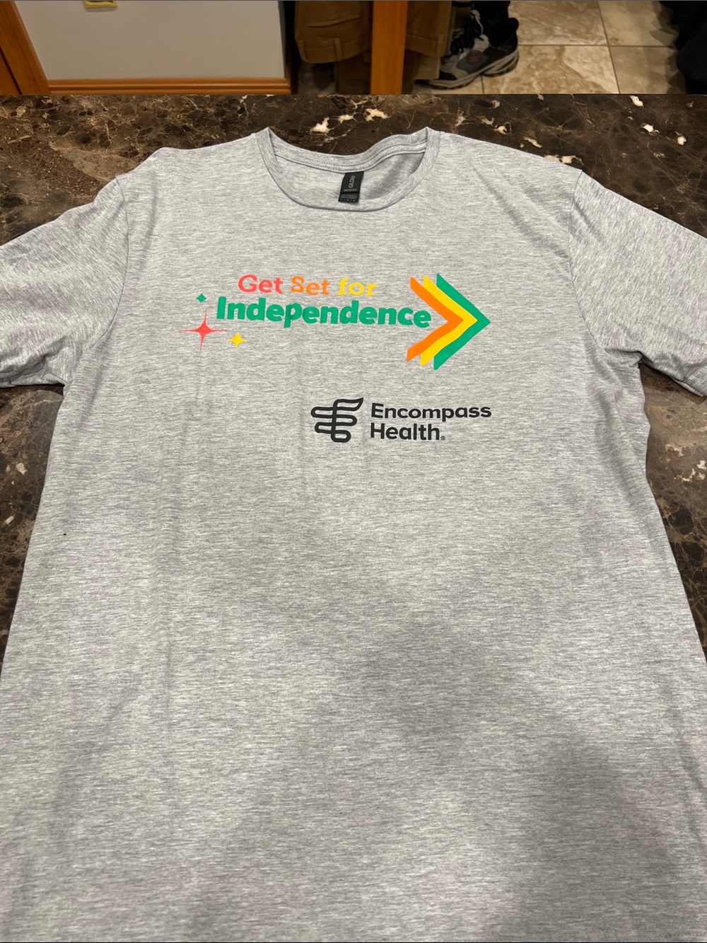 Gildan Heather Gray Short Sleeve Tee with Colorful Independence Chevron Graphic